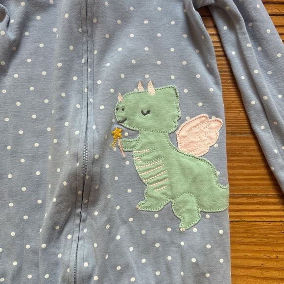Cater's blue white polka dot long sleeve dinosaur fairy pajama bodysuit SIZE 24M - Picture 2 of 4